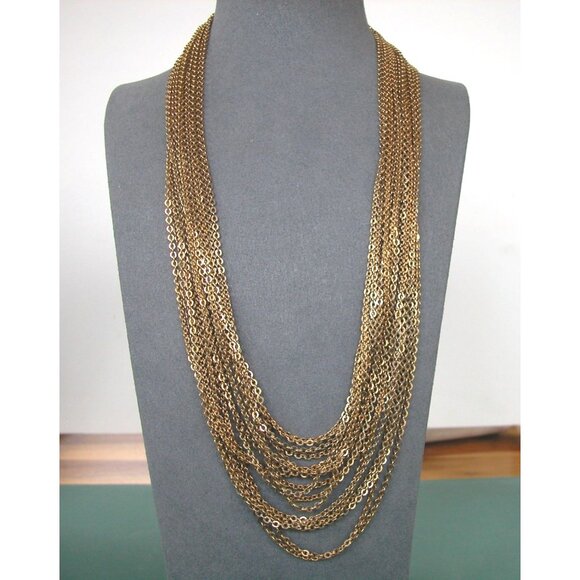 Monet Vintage 18 Strand Gold-Tone Chain Necklace - Picture 1 of 3